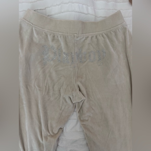 PLAYBOY Cream suede Sweatpants - Picture 1 of 3